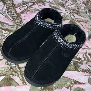 UGG Black Suede Shearling Mule Slippers